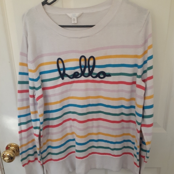 Women's 2XL Time And Tru Striped Hello Sweater - Picture 1 of 5